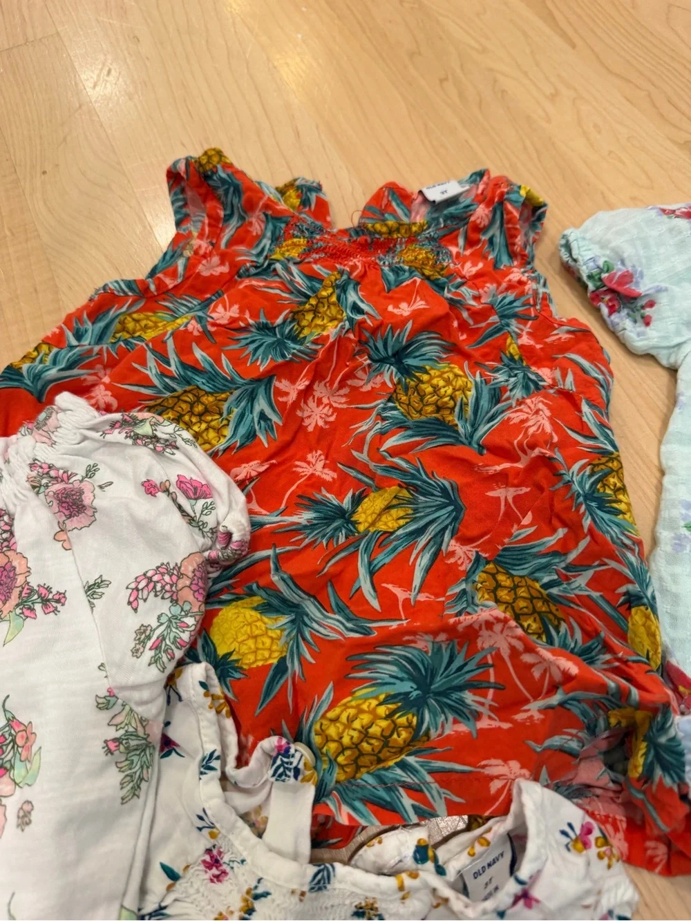 Toddler Girls Floral & Striped Top Lot - Red, Light Blue, White, Mint